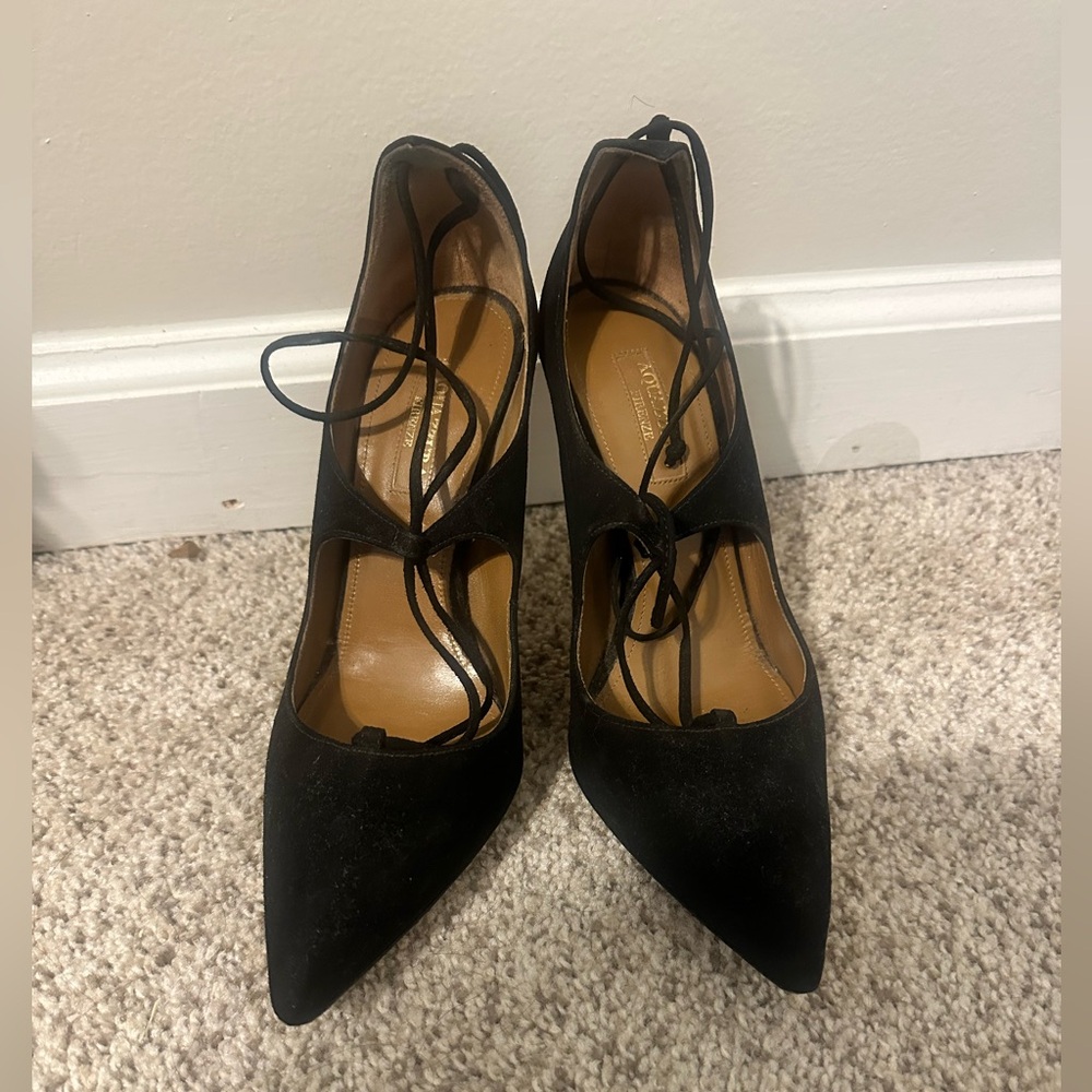 Aquazzura Black Lace-Up Heels